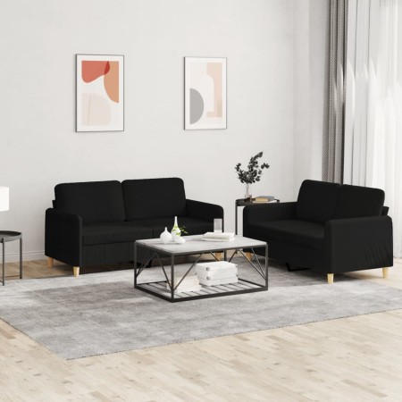 2-piece black fabric sofa set with cushions by , Sofas - Ref: Foro24-3202090, Price: 434,74 €, Discount: %