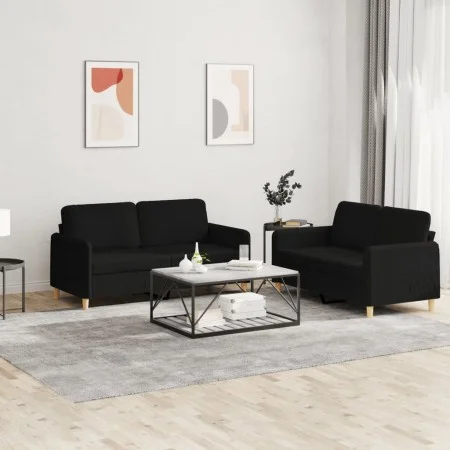 Sofagarnitur mit 2 Stück Kissen aus schwarzem Stoff von , Sofas - Ref: Foro24-3202090, Preis: 427,77 €, Rabatt: %