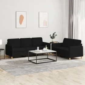 Sofagarnitur mit 2 Stück Kissen aus schwarzem Stoff von , Sofas - Ref: Foro24-3202122, Preis: 580,13 €, Rabatt: %