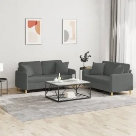 Set Sofas mit 2 Stück Kissen dunkelgrauer Stoff von , Sofas - Ref: Foro24-3202103, Preis: 455,02 €, Rabatt: %