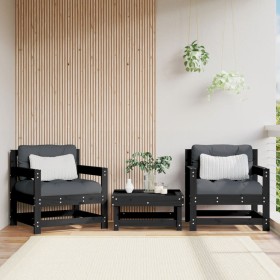 Garden armchairs, 2 units, solid black pine wood by , Modular outdoor sofas - Ref: Foro24-825496, Price: 122,55 €, Discount: %