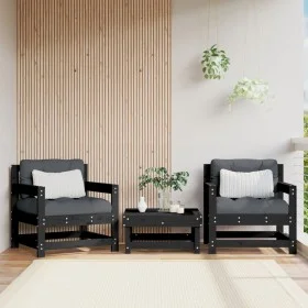 Garden armchairs, 2 units, solid black pine wood by , Modular outdoor sofas - Ref: Foro24-825496, Price: 147,43 €, Discount: %