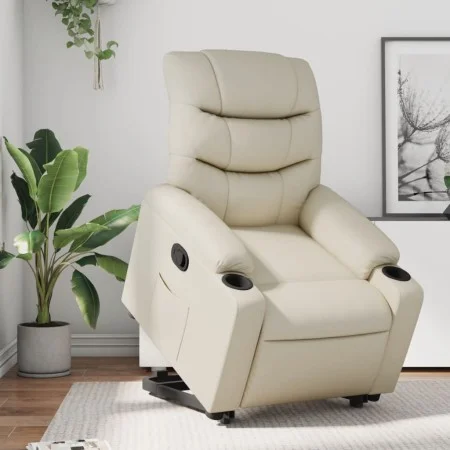 Cream-colored artificial leather reclining and lift chair by , Armchairs - Ref: Foro24-3206600, Price: 310,86 €, Discount: %
