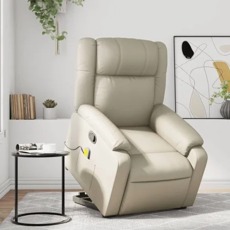 Cream-colored artificial leather reclining massage chair with footrest. by , Armchairs - Ref: Foro24-3205158, Price: 365,70 €...
