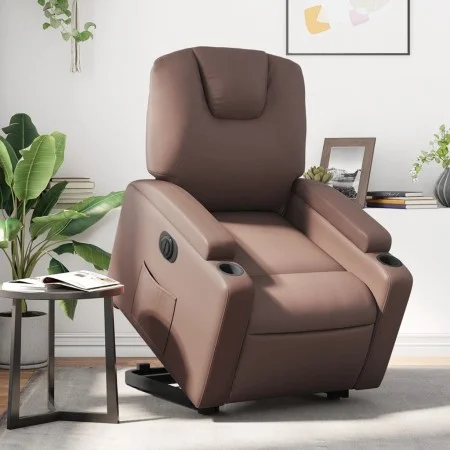 Sillón reclinable elevable eléctrico de cuero sintético marrón de , Sillones - Ref: Foro24-3204446, Precio: 335,80 €, Descuen...