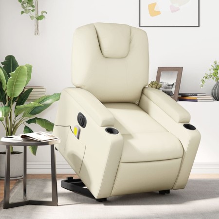 Electric lift massage armchair in synthetic cream leather by , Armchairs - Ref: Foro24-3204452, Price: 355,30 €, Discount: %