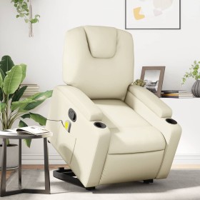Sillón reclinable de masaje de pie cuero artificial color crema de , Sillones - Ref: Foro24-3204438, Precio: 321,53 €, Descue...