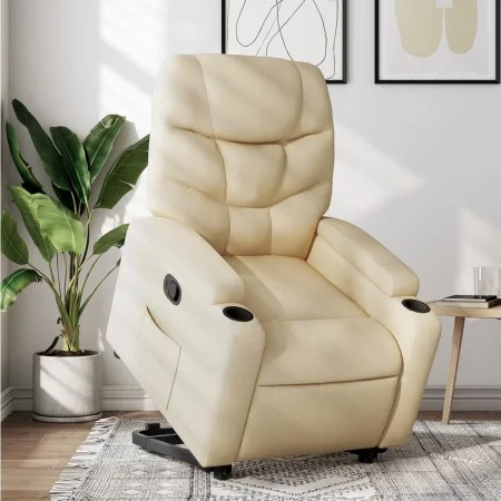 Cream-colored fabric reclining and lift chair by , Armchairs - Ref: Foro24-3204605, Price: 282,43 €, Discount: %