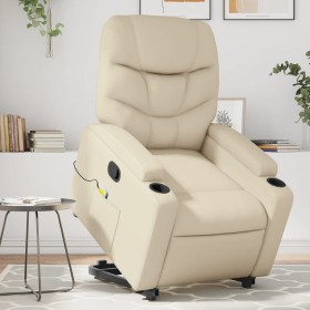 Cream-colored artificial leather foot massage recliner by , Armchairs - Ref: Foro24-3204666, Price: 298,39 €, Discount: %