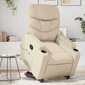 Cream-colored artificial leather foot massage recliner by , Armchairs - Ref: Foro24-3204666, Price: 322,05 €, Discount: %