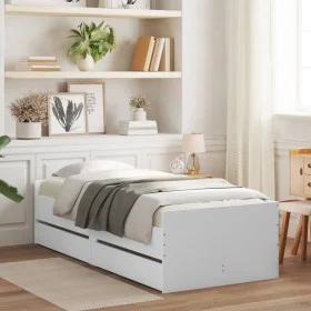 White bed frame with drawers 100x200 cm by , Beds and slatted bases - Ref: Foro24-3207336, Price: 181,39 €, Discount: %