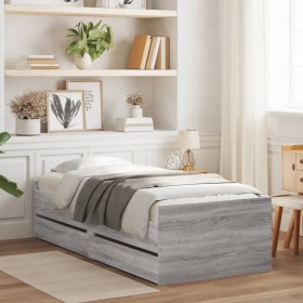 Estructura de cama con cajones gris Sonoma 90x200 cm