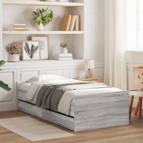 Estructura de cama con cajones gris Sonoma 90x190 cm