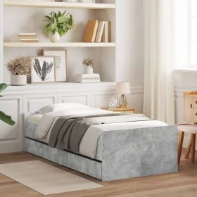 Concrete gray bed frame with drawers 90x190 cm by , Beds and slatted bases - Ref: Foro24-3207381, Price: 172,97 €, Discount: %