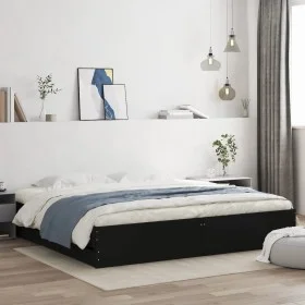 Black engineered wood bed frame with drawers 200x200 cm by , Beds and slatted bases - Ref: Foro24-3207246, Price: 213,96 €, D...