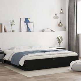 Estructura cama con cajones madera ingeniería negra 200x200 cm de , Camas y somieres - Ref: Foro24-3207246, Precio: 217,27 €,...