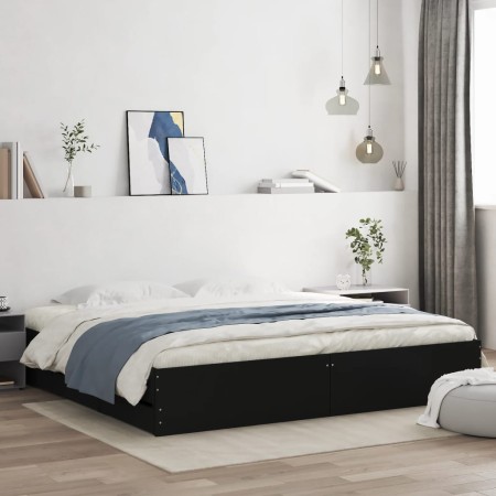 Black engineered wood bed frame with drawers 200x200 cm by , Beds and slatted bases - Ref: Foro24-3207246, Price: 217,27 €, D...