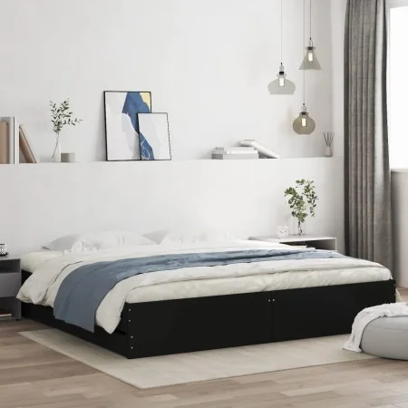 Black engineered wood bed frame with drawers 200x200 cm by , Beds and slatted bases - Ref: Foro24-3207246, Price: 213,96 €, D...