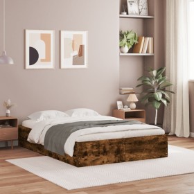 Cama con cajones madera de ingeniería roble ahumado 120x200 cm