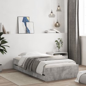 Concrete gray engineered wood bed with drawers 100x200 cm by , Beds and slatted bases - Ref: Foro24-3207290, Price: 133,06 €,...