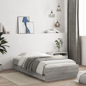 Sonoma gray engineered wood bed with drawers 100x200 cm by , Beds and slatted bases - Ref: Foro24-3207292, Price: 135,22 €, D...