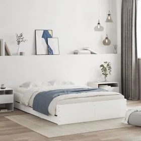 White engineered wood bed with drawers 120x190 cm by , Beds and slatted bases - Ref: Foro24-3207315, Price: 229,98 €, Discoun...