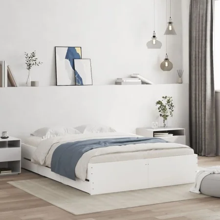 White engineered wood bed with drawers 120x190 cm by , Beds and slatted bases - Ref: Foro24-3207315, Price: 229,98 €, Discoun...
