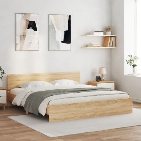 Estructura de cama con cabecero roble Sonoma 180x200 cm de , Camas y somieres - Ref: Foro24-3207464, Precio: 233,06 €, Descue...