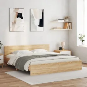 Sonoma oak bed frame with headboard 180x200 cm by , Beds and slatted bases - Ref: Foro24-3207464, Price: 228,27 €, Discount: %