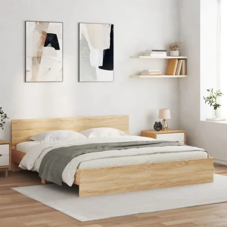 Sonoma oak bed frame with headboard 180x200 cm by , Beds and slatted bases - Ref: Foro24-3207464, Price: 228,27 €, Discount: %