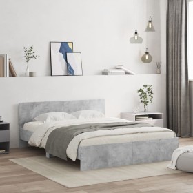 Concrete gray bed frame with headboard 150x200 cm by , Beds and slatted bases - Ref: Foro24-3207479, Price: 164,69 €, Discoun...
