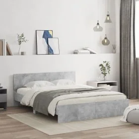 Concrete gray bed frame with headboard 150x200 cm by , Beds and slatted bases - Ref: Foro24-3207479, Price: 162,20 €, Discoun...