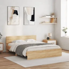 Sonoma oak bed frame with headboard 140x200 cm by , Beds and slatted bases - Ref: Foro24-3207485, Price: 163,59 €, Discount: %