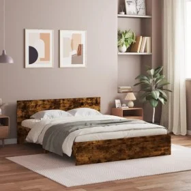 Bed frame with smoked oak headboard 140x200 cm by , Beds and slatted bases - Ref: Foro24-3207487, Price: 151,01 €, Discount: %