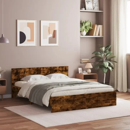 Bed frame with smoked oak headboard 140x200 cm by , Beds and slatted bases - Ref: Foro24-3207487, Price: 151,01 €, Discount: %