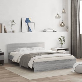 Estructura de cama con cabecero gris Sonoma 140x190 cm de , Camas y somieres - Ref: Foro24-3207502, Precio: 183,96 €, Descuen...