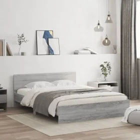 Sonoma gray bed frame with headboard 140x190 cm by , Beds and slatted bases - Ref: Foro24-3207502, Price: 180,80 €, Discount: %