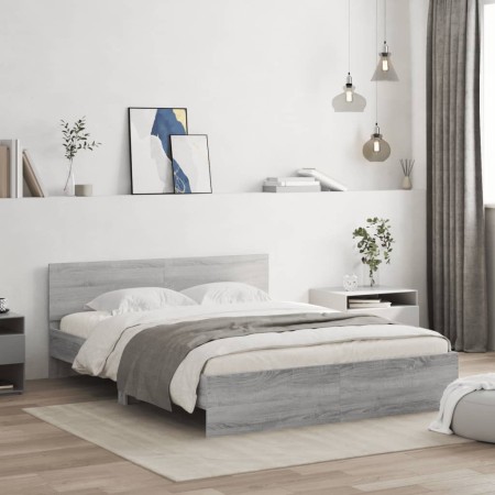 Sonoma gray bed frame with headboard 140x190 cm by , Beds and slatted bases - Ref: Foro24-3207502, Price: 183,96 €, Discount: %