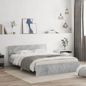 Concrete gray bed frame with headboard 140x190cm by , Beds and slatted bases - Ref: Foro24-3207500, Price: 154,32 €, Discount: %