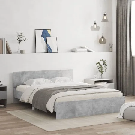 Concrete gray bed frame with headboard 140x190cm by , Beds and slatted bases - Ref: Foro24-3207500, Price: 154,32 €, Discount: %