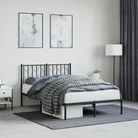 Estructura de cama con cabecero metal negro 120x190 cm de , Camas y somieres - Ref: Foro24-374434, Precio: 96,76 €, Descuento: %