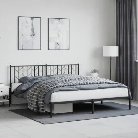 Bed frame with black metal headboard 180x200 cm by , Beds and slatted bases - Ref: Foro24-374441, Price: 125,50 €, Discount: %