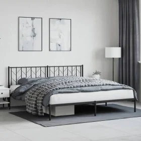 Bed frame with black metal headboard 193x203 cm by , Beds and slatted bases - Ref: Foro24-374443, Price: 108,43 €, Discount: %
