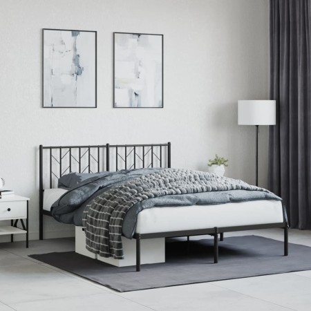 Estructura de cama con cabecero metal negro 135x190 cm de , Camas y somieres - Ref: Foro24-374436, Precio: 85,00 €, Descuento: %