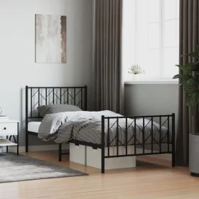 Bed frame with headboard and black metal footboard 90x200 cm by , Beds and slatted bases - Ref: Foro24-374448, Price: 77,44 €...
