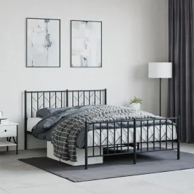 Black metal headboard and footboard bed frame 140x190cm by , Beds and slatted bases - Ref: Foro24-374455, Price: 95,59 €, Dis...