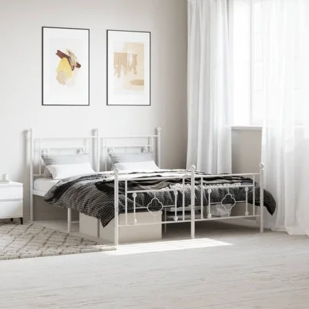Metal bed frame with headboard and white footboard 150x200 cm by , Beds and slatted bases - Ref: Foro24-374408, Price: 120,83...