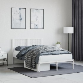 Estructura de cama de metal con cabecero blanca 120x190 cm de , Camas y somieres - Ref: Foro24-374483, Precio: 88,75 €, Descu...