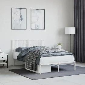 Estructura de cama de metal con cabecero blanca 120x190 cm de , Camas y somieres - Ref: Foro24-374483, Precio: 84,71 €, Descu...