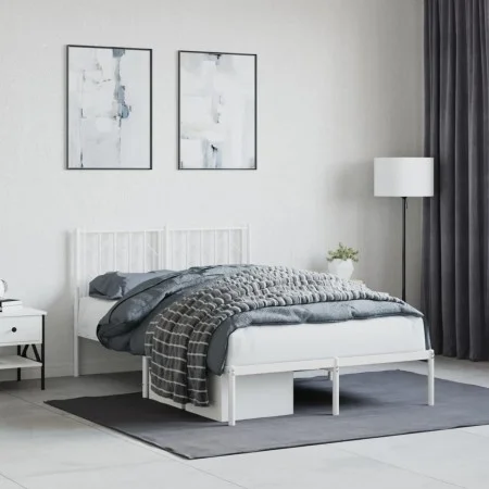 Estructura de cama de metal con cabecero blanca 120x190 cm de , Camas y somieres - Ref: Foro24-374483, Precio: 84,71 €, Descu...